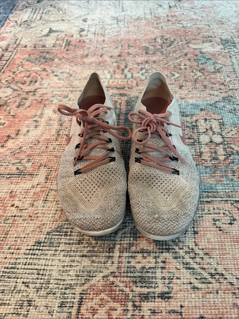 Nike Women's Knit Running Sneakers in Light Gray with Dusty Pink